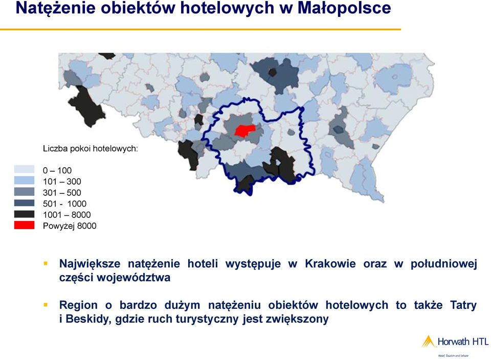 Krakowie oraz w południowej części województwa Region o bardzo dużym natężeniu