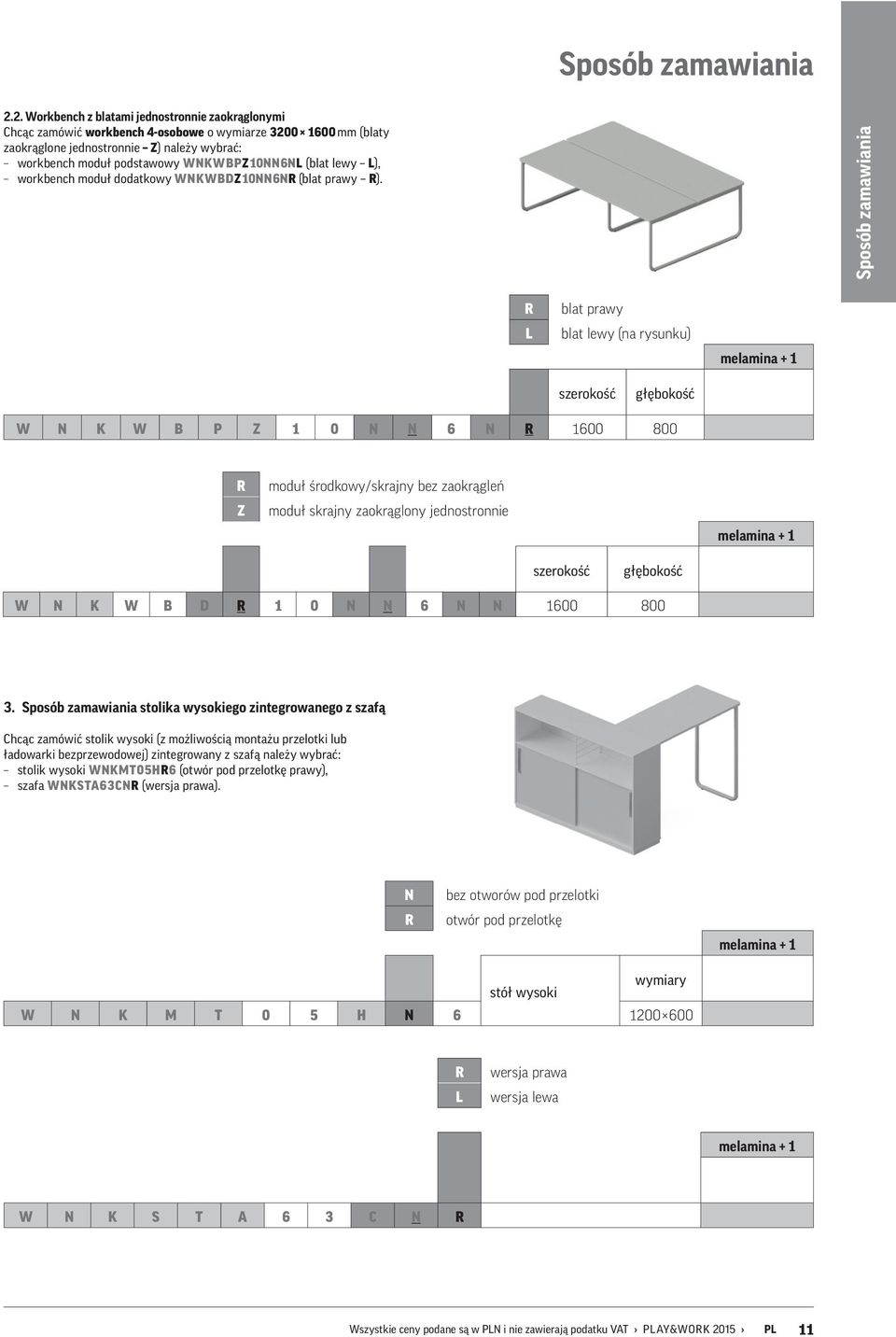 (blat lewy ), workbench moduł dodatkowy WNKWBDZ0NN6N (blat prawy ).
