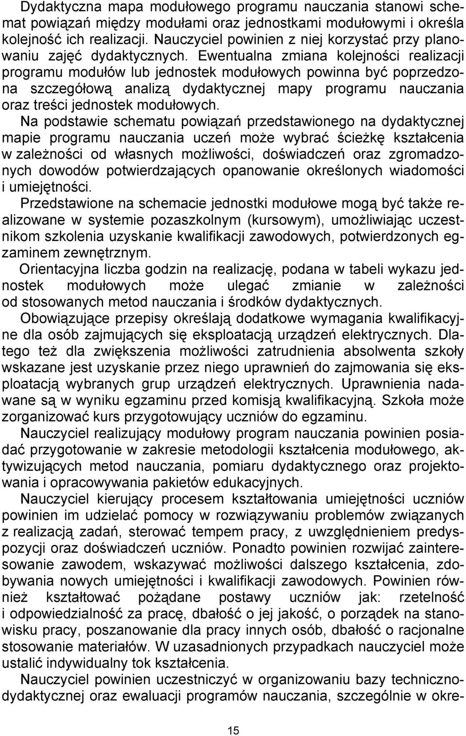 Ewentualna zmiana kolejności realizacji programu modułów lub jednostek modułowych powinna być poprzedzona szczegółową analizą dydaktycznej mapy programu nauczania oraz treści jednostek modułowych.