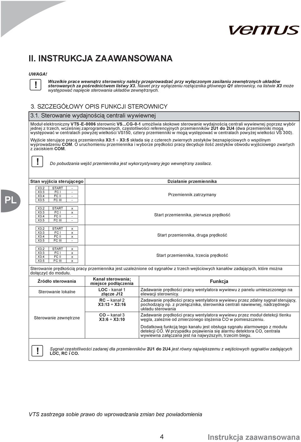 . Sterowanie wydajnością centrali wywiewnej Moduł elektroniczny VTS-E-0006 sterownic VS.