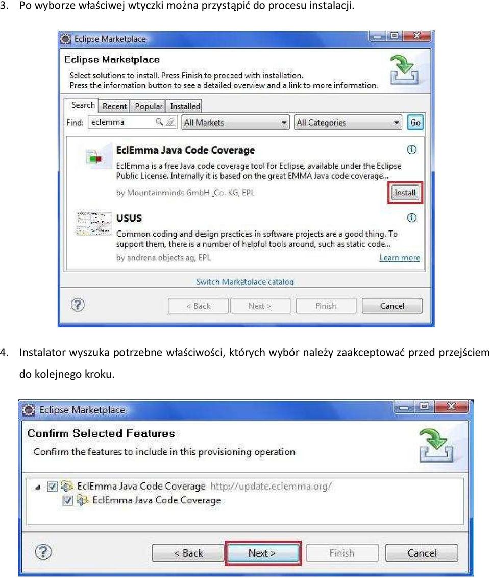 Instalator wyszuka potrzebne właściwości,