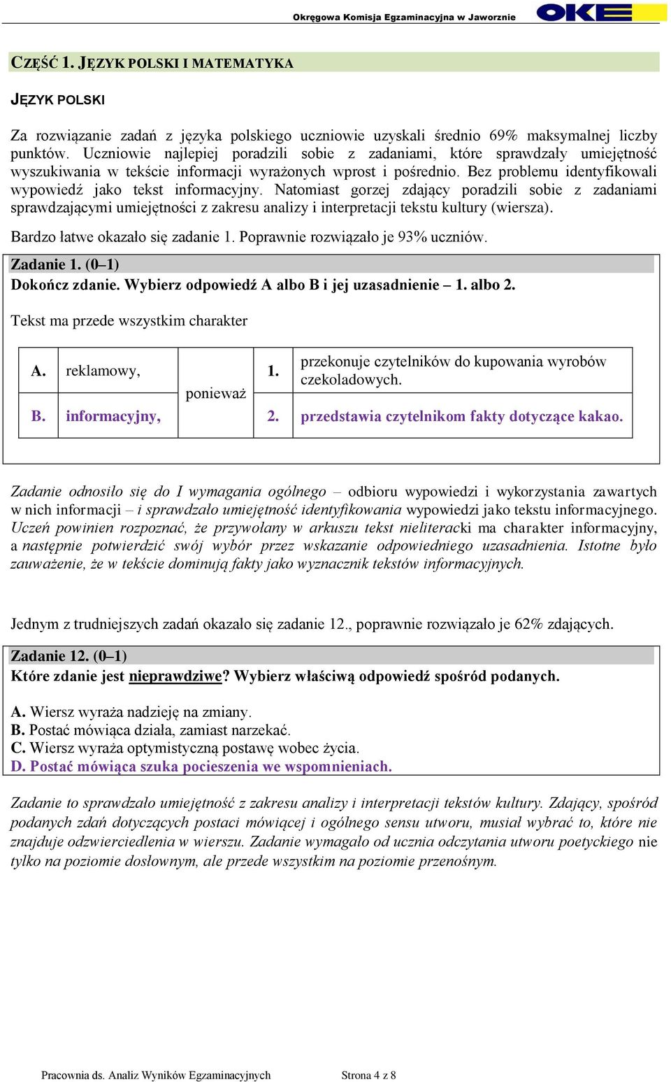 Bez problemu identyfikowali wypowiedź jako tekst informacyjny.
