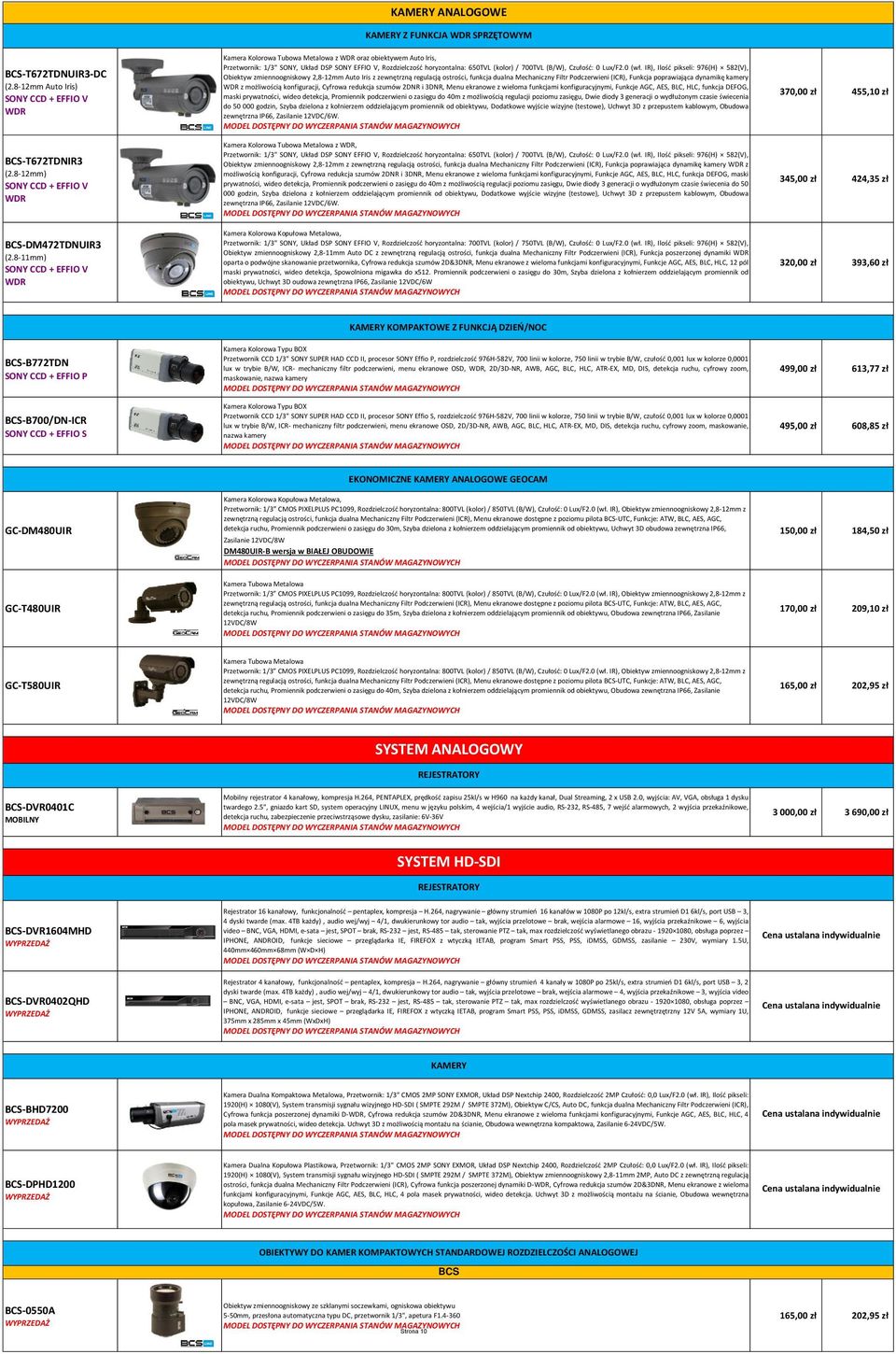 Rozdzielczość horyzontalna: 650TVL (kolor) / 700TVL (B/W), Czułość: 0 Lux/F2.0 (wł.