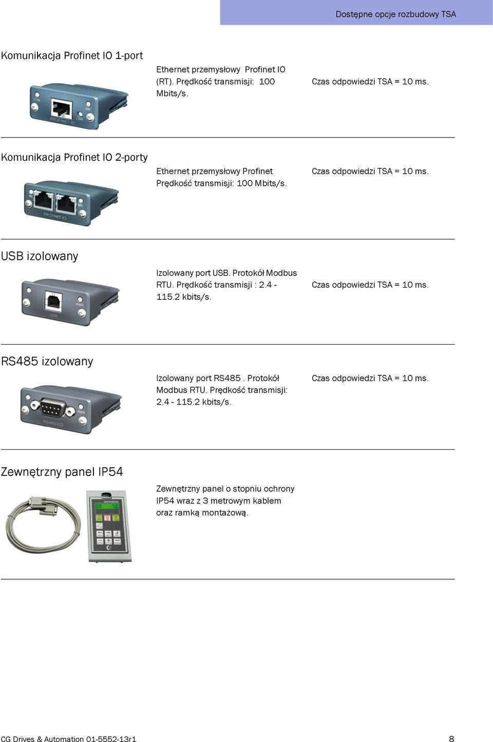 Protokół Modbus RTU. Prędkość transmisji : 2.4-115.2 kbits/s. RS485 izolowany Izolowany port RS485. Protokół Modbus RTU.