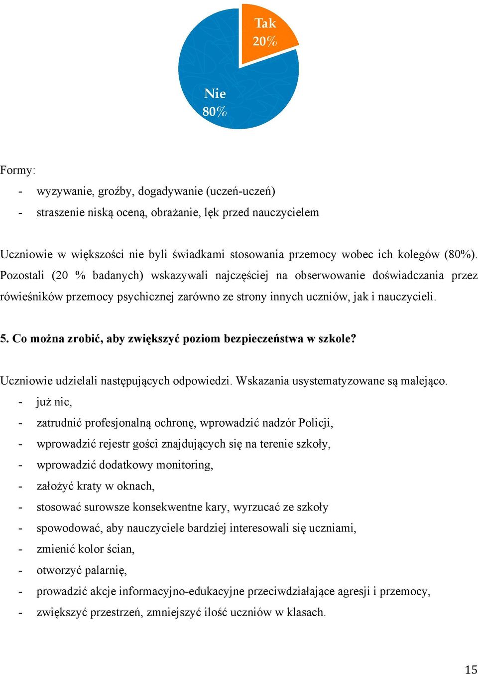 Co można zrobić, aby zwiększyć poziom bezpieczeństwa w szkole? Uczniowie udzielali następujących odpowiedzi. Wskazania usystematyzowane są malejąco.