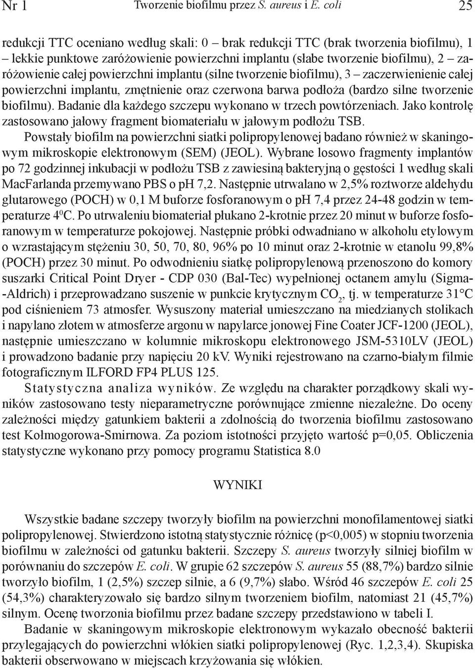 powierzchni implantu (silne tworzenie biofilmu), 3 zaczerwienienie całej powierzchni implantu, zmętnienie oraz czerwona barwa podłoża (bardzo silne tworzenie biofilmu).