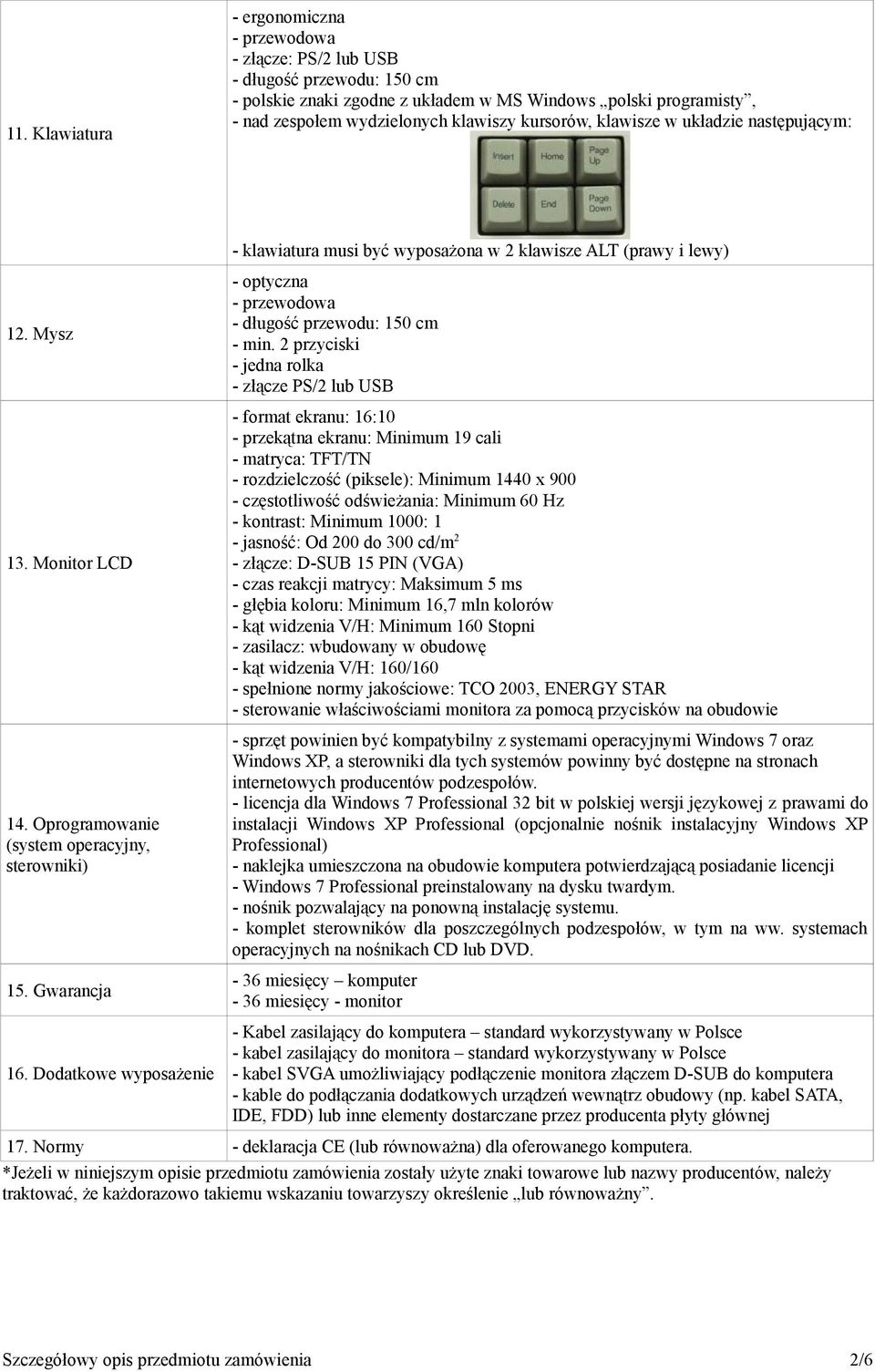 Dodatkowe wyposażenie - klawiatura musi być wyposażona w 2 klawisze ALT (prawy i lewy) - optyczna - przewodowa - długość przewodu: 150 cm - min.