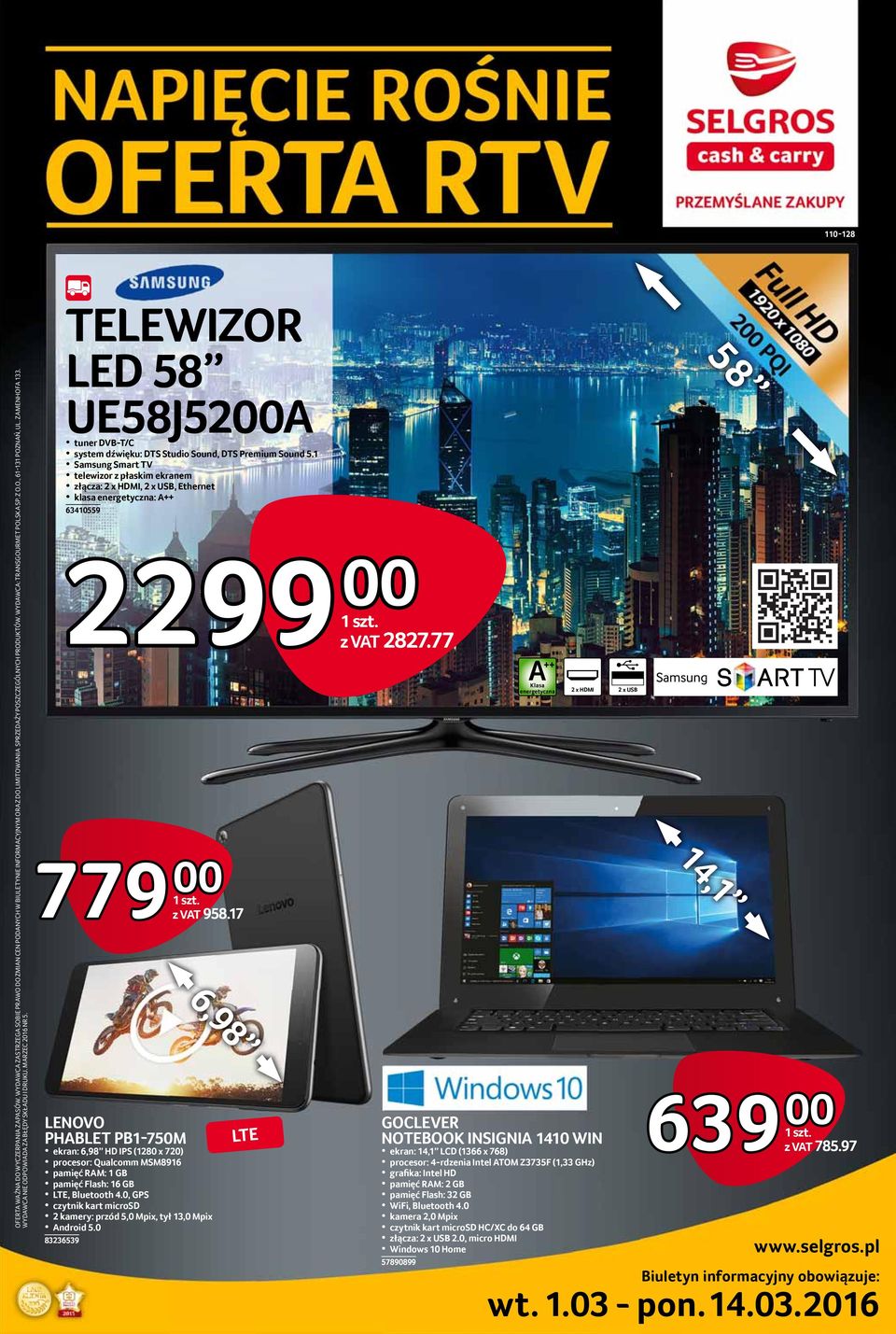 TELEWIZOR LED 58 UE58J5200A tuner DVB-T/C system dźwięku: DTS Studio Sound, DTS Premium Sound 5.