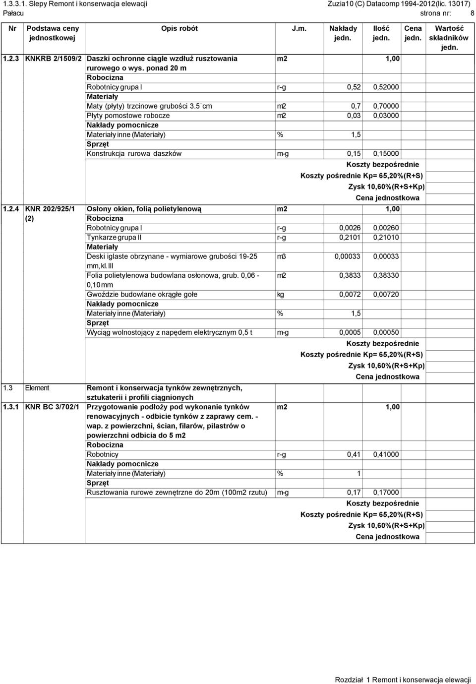 0,7 0,70000 Płyty pomostowe robocze m2 