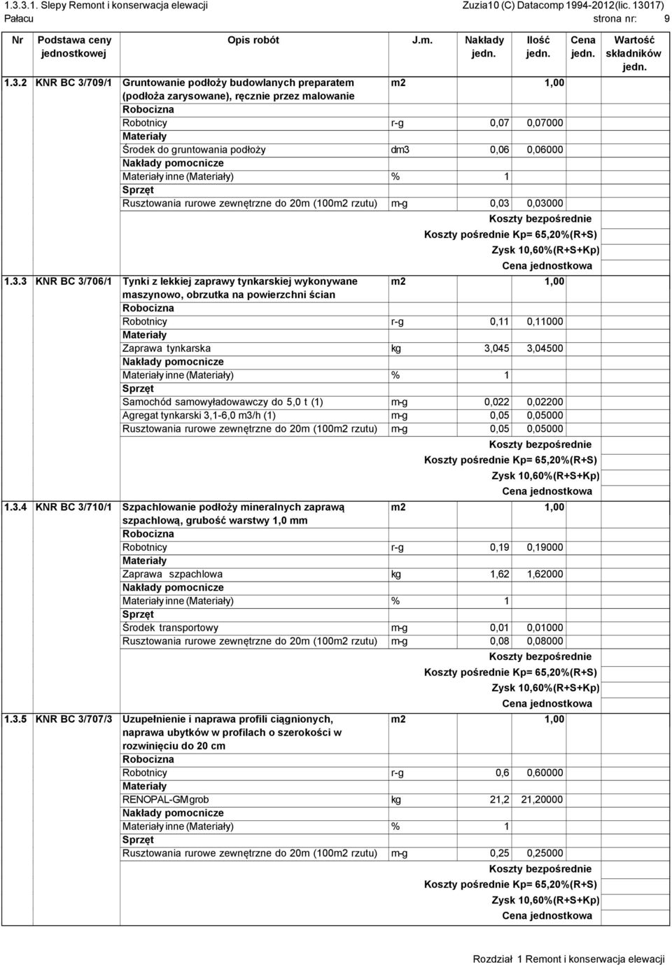 Rusztowania rurowe zewnętrzne do 20m (100m2 rzutu) m-g 0,03 