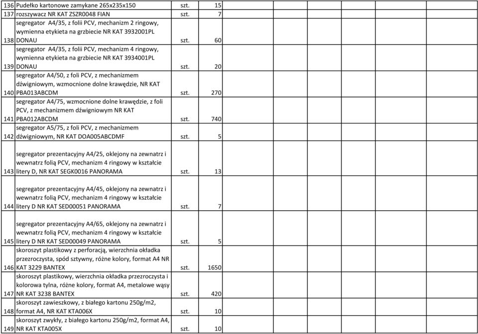 60 segregator A4/35, z folii PCV, mechanizm 4 ringowy, wymienna etykieta na grzbiecie NR KAT 3934001PL 139 DONAU szt.