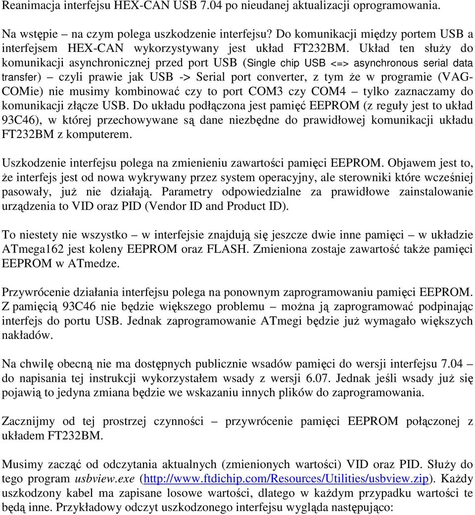 Reanimacja Interfejsu Hex-Can Usb 7.04 Po Nieudanej Aktualizacji Oprogramowania. - Pdf Free Download