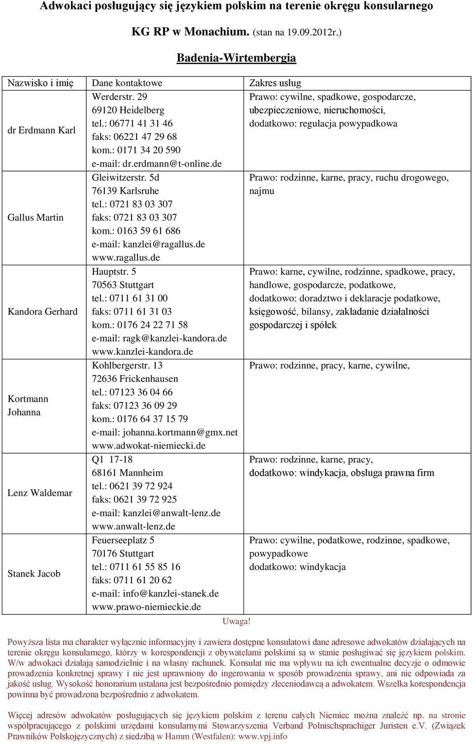 : 0171 34 20 590 e-mail: dr.erdmann@t-online.de Gallus Martin Kandora Gerhard Kortmann Johanna Lenz Waldemar Stanek Jacob Gleiwitzerstr. 5d 76139 Karlsruhe tel.