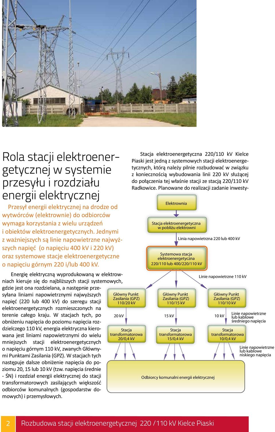 Jednymi z ważniejszych są linie napowietrzne najwyższych napięć (o napięciu 400 kv i 220 kv) oraz systemowe stacje elektroenergetyczne o napięciu górnym 220 i/lub 400 kv.