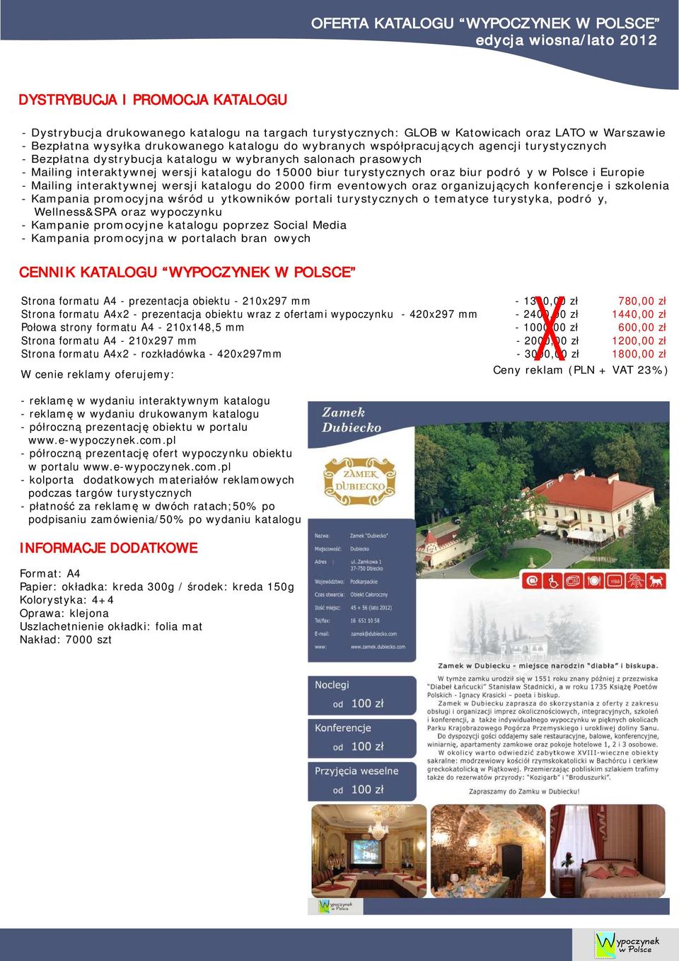 15000 biur turystycznych oraz biur podróży w Polsce i Europie - Mailing interaktywnej wersji katalogu do 2000 firm eventowych oraz organizujących konferencje i szkolenia - Kampania promocyjna wśród