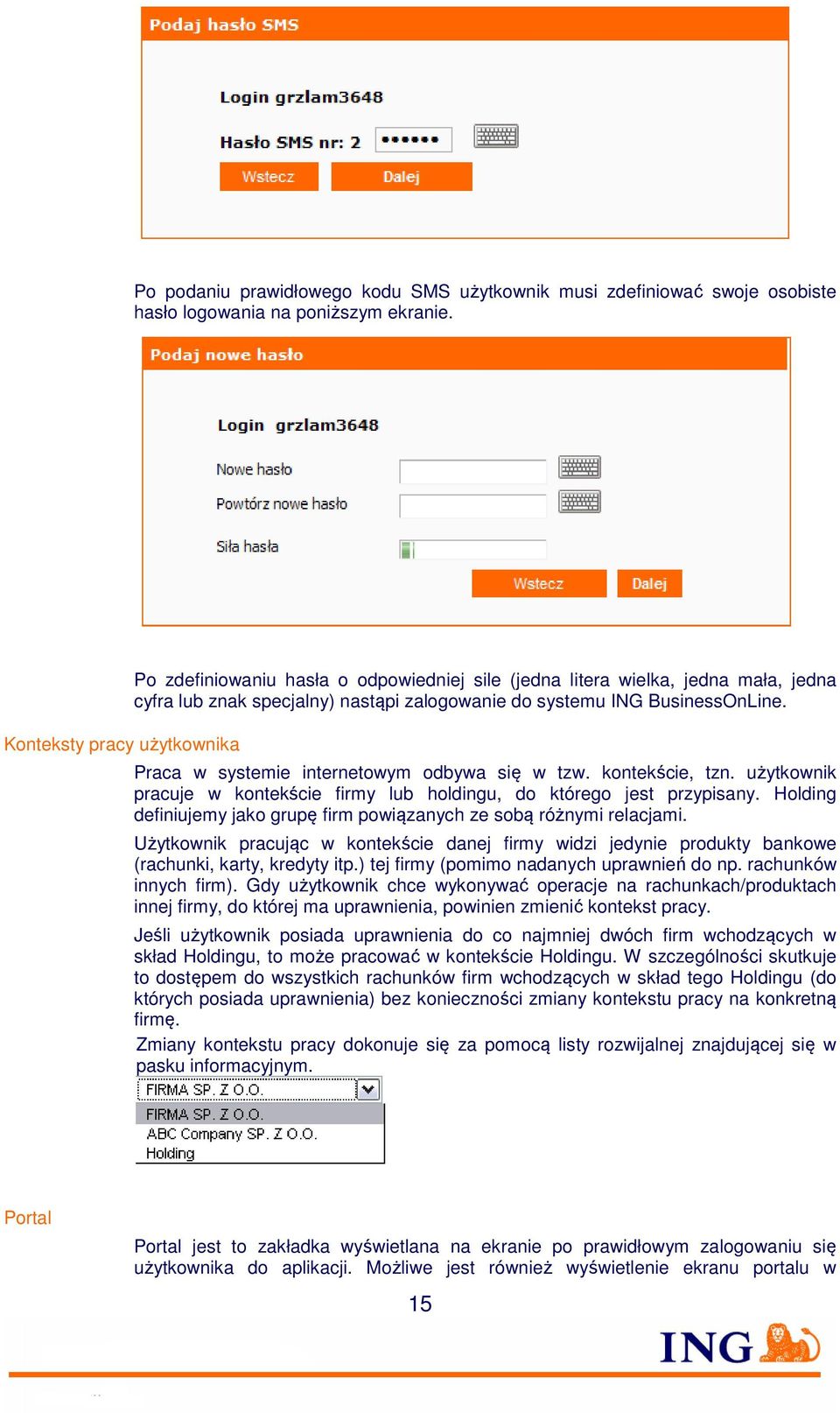 Praca w systemie internetowym odbywa się w tzw. kontekście, tzn. użytkownik pracuje w kontekście firmy lub holdingu, do którego jest przypisany.