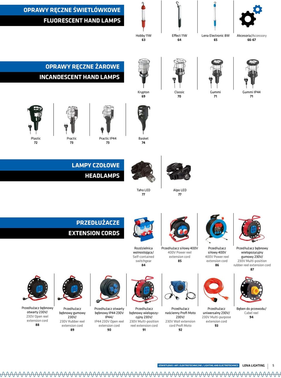 Przedłużacz siłowy 400V 400V Power reel extension cord 85 Przedłużacz siłowy 400V 400V Power reel extension cord 86 Przedłużacz bębnowy wielopozycyjny gumowy 230V/ 230V Multi-position rubber reel