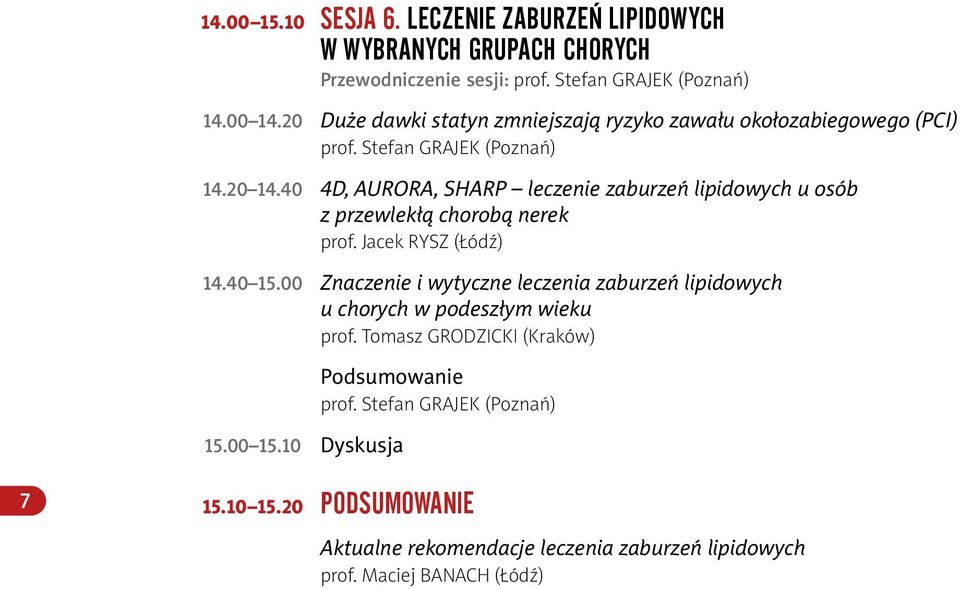 40 4D, AURORA, SHARP leczenie zaburzeń lipidowych u osób z przewlekłą chorobą nerek prof. Jacek Rysz (Łódź) 14.40 15.