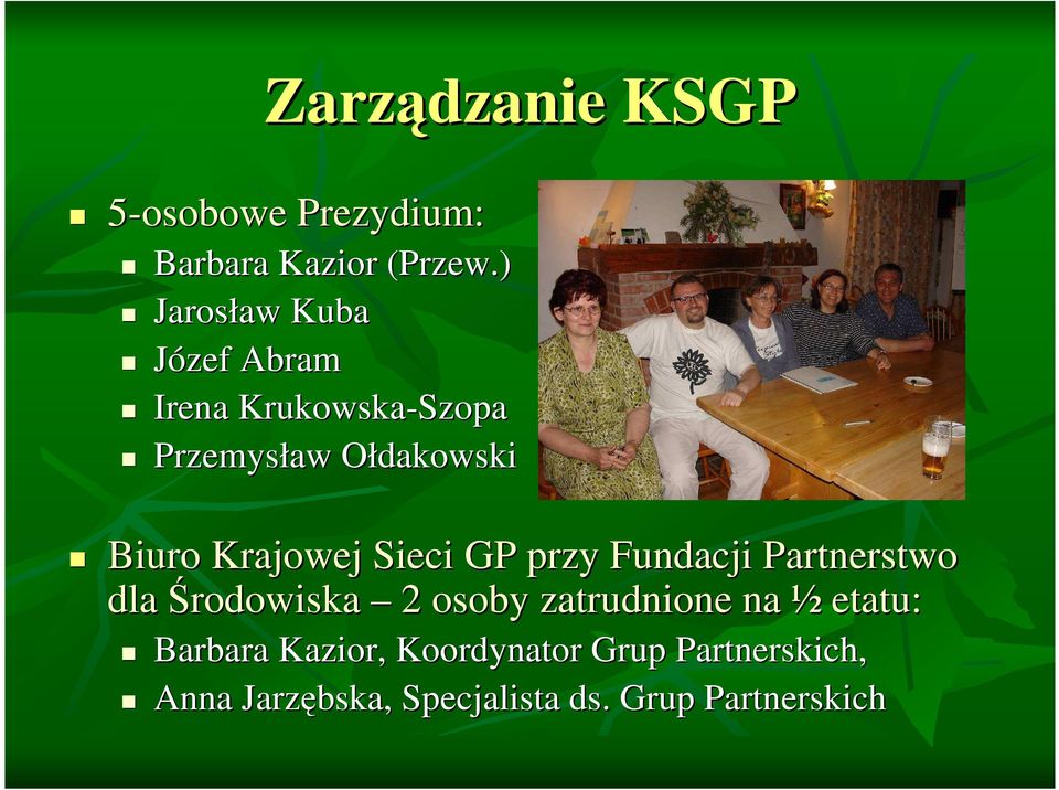Krajowej Sieci GP przy Fundacji Partnerstwo dla Środowiska 2 osoby zatrudnione na