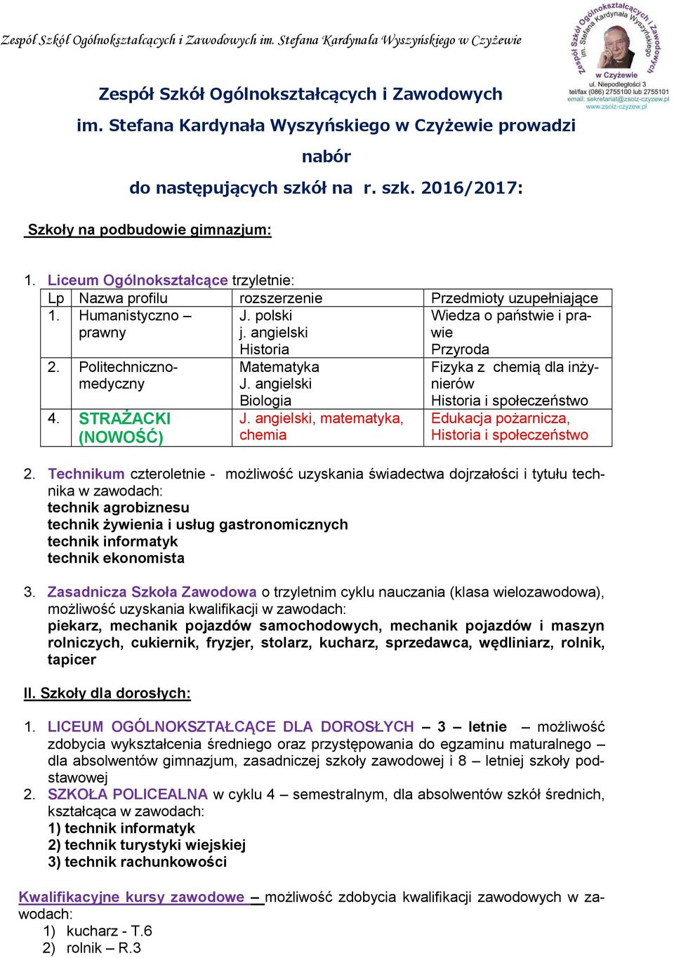 STRAŻACKI (NOWOŚĆ) Historia Matematyka J. angielski Biologia J.