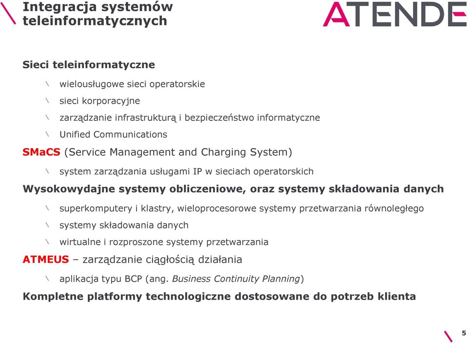 obliczeniowe, oraz systemy składowania danych superkomputery i klastry, wieloprocesorowe systemy przetwarzania równoległego systemy składowania danych wirtualne i