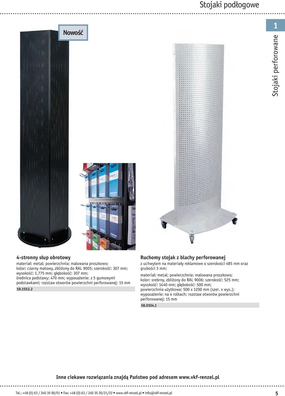 2 Ruchomy stojak z blachy perforowanej z uchwytem na materiały reklamowe o szerokości 485 mm oraz grubości 3 mm; materiał: metal; powierzchnia: malowana proszkowo; kolor: srebrny, zbliżony do RAL