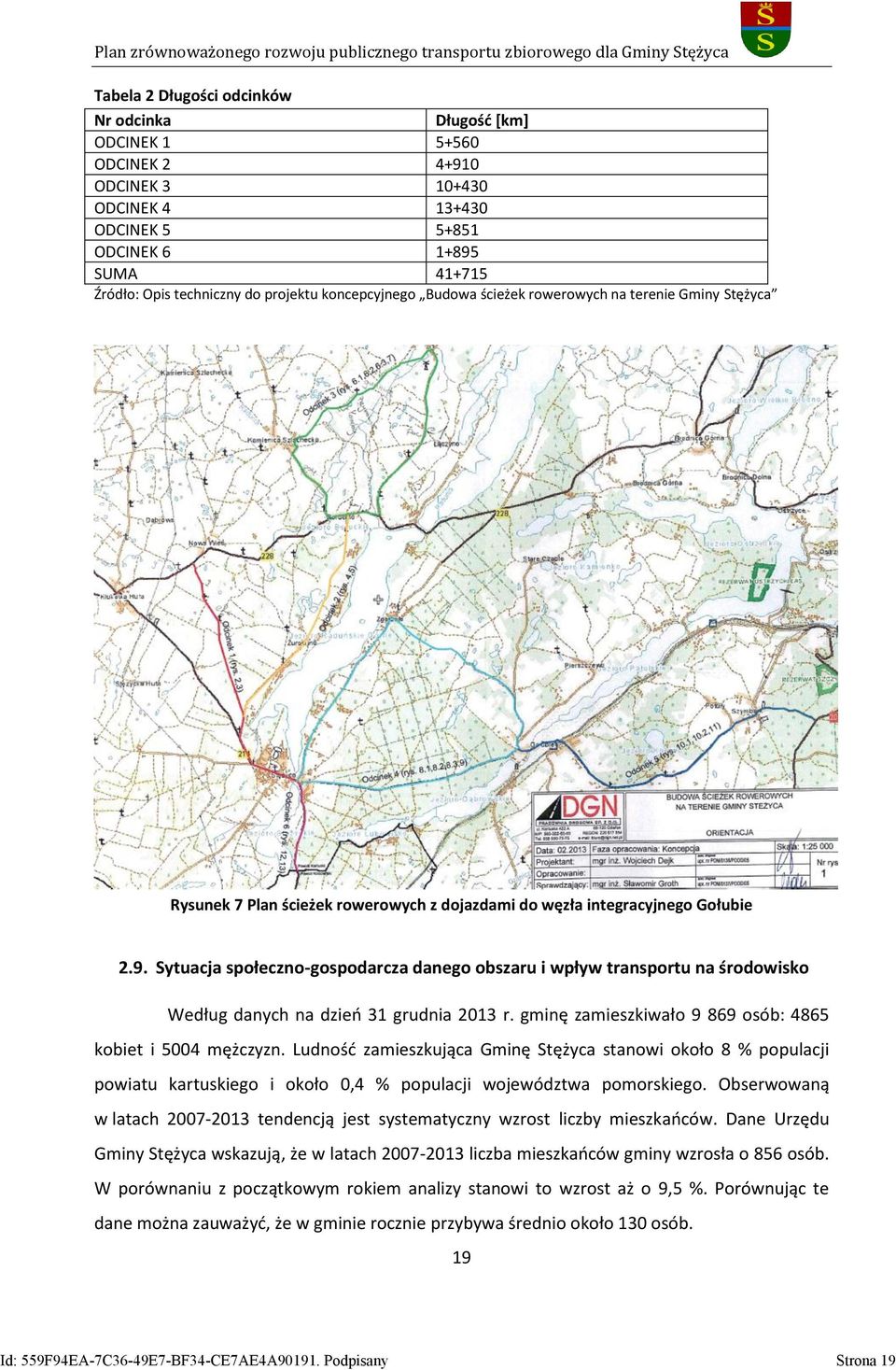 Sytuacja społeczno-gospodarcza danego obszaru i wpływ transportu na środowisko Według danych na dzień 31 grudnia 2013 r. gminę zamieszkiwało 9 869 osób: 4865 kobiet i 5004 mężczyzn.