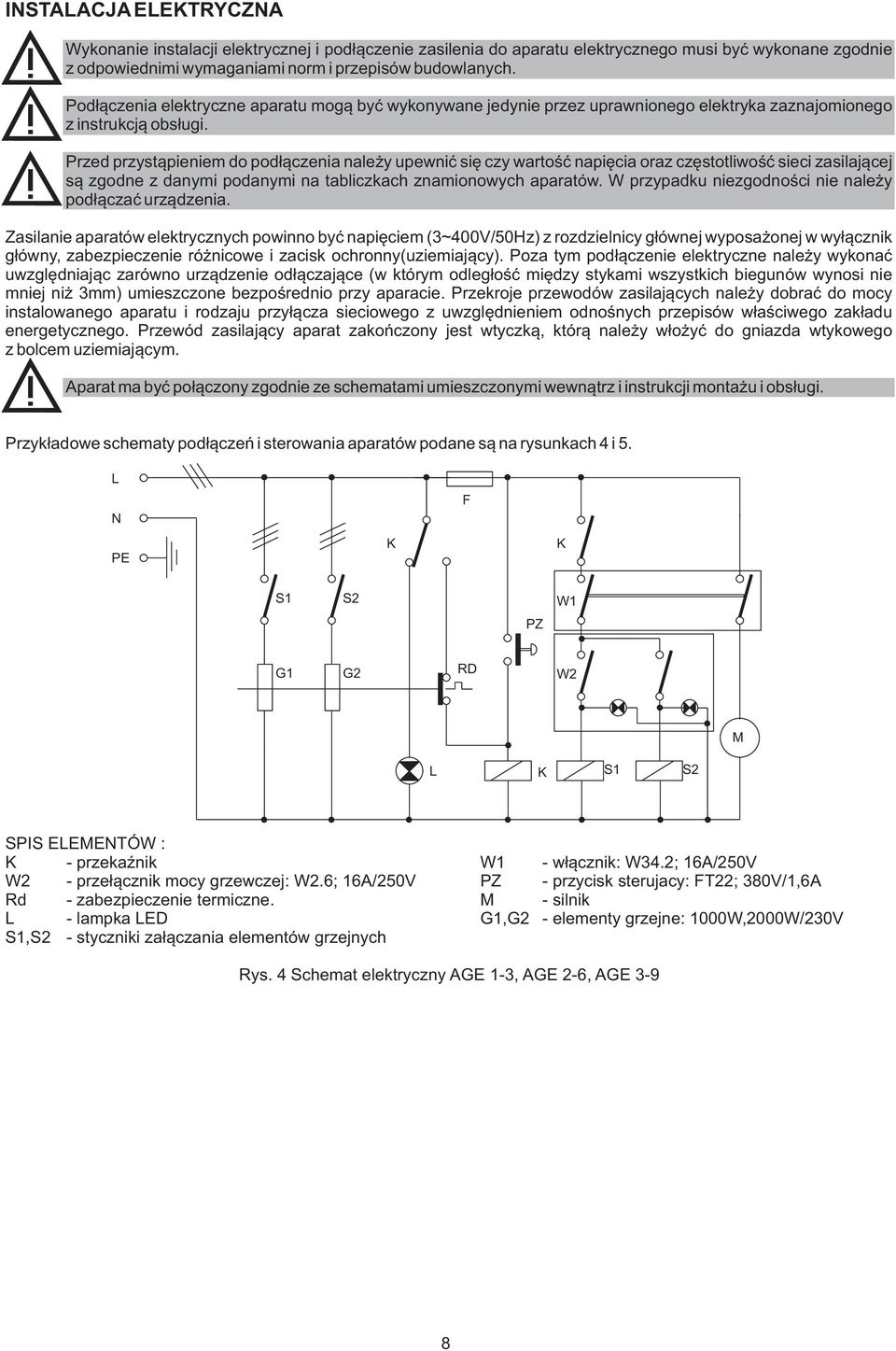 rzed przyst¹pieniem do pod³¹czenia nale y upewniæ siê czy wartoœæ napiêcia oraz czêstotliwoœæ sieci zasilaj¹cej s¹ zgodne z danymi podanymi na tabliczkach znamionowych aparatów.