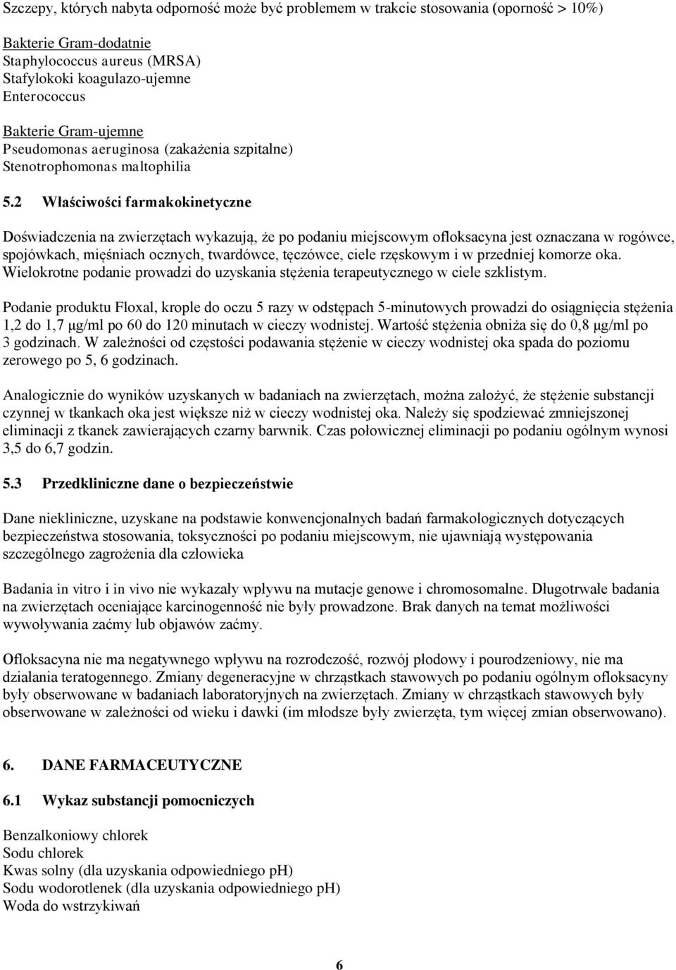 2 Właściwości farmakokinetyczne Doświadczenia na zwierzętach wykazują, że po podaniu miejscowym ofloksacyna jest oznaczana w rogówce, spojówkach, mięśniach ocznych, twardówce, tęczówce, ciele