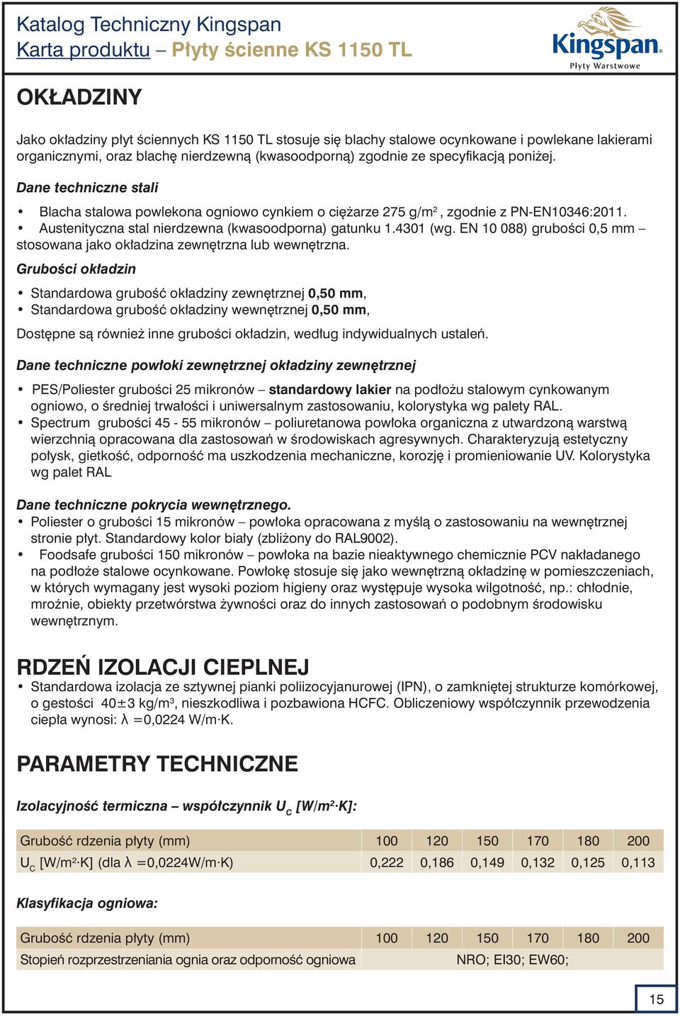 Austenityczna stal nierdzewna (kwasoodporna) gatunku 1.4301 (wg. EN 10 8) grubości 0,5 mm stosowana jako okładzina zewnętrzna lub wewnętrzna.