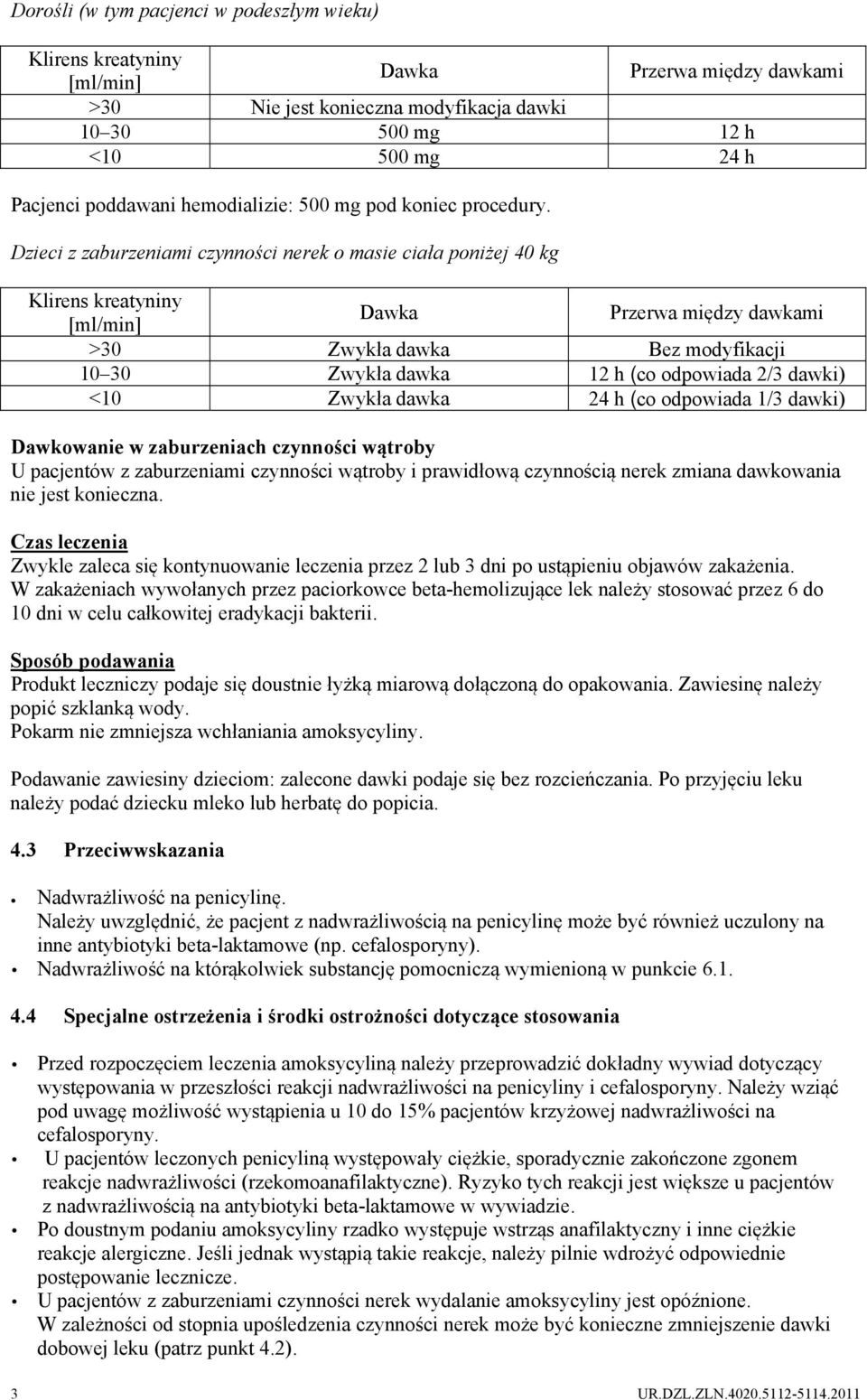 Dzieci z zaburzeniami czynności nerek o masie ciała poniżej 40 kg Klirens kreatyniny [ml/min] Dawka Przerwa między dawkami >30 Zwykła dawka Bez modyfikacji 10 30 Zwykła dawka 12 h (co odpowiada 2/3