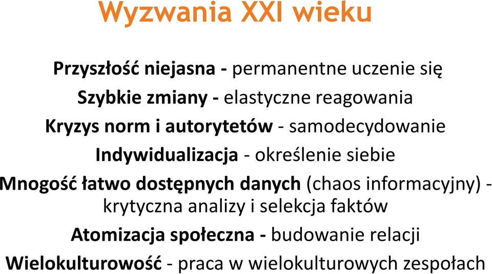 określenie siebie Mnogość łatwo dostępnych danych (chaos informacyjny) - krytyczna analizy