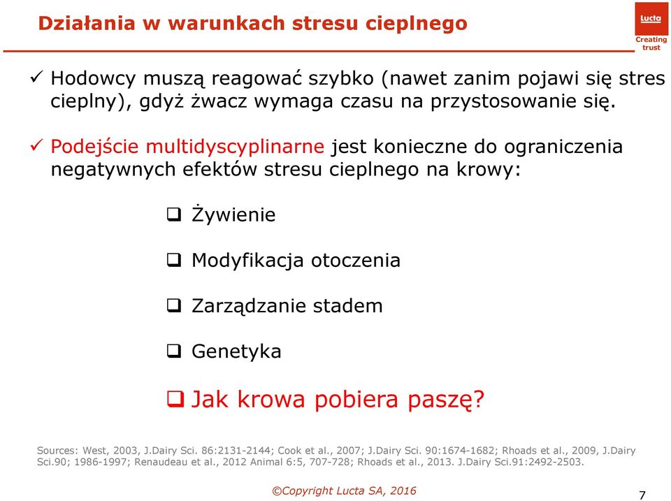 Podejście multidyscyplinarne jest konieczne do ograniczenia negatywnych efektów stresu cieplnego na krowy: Żywienie Modyfikacja otoczenia