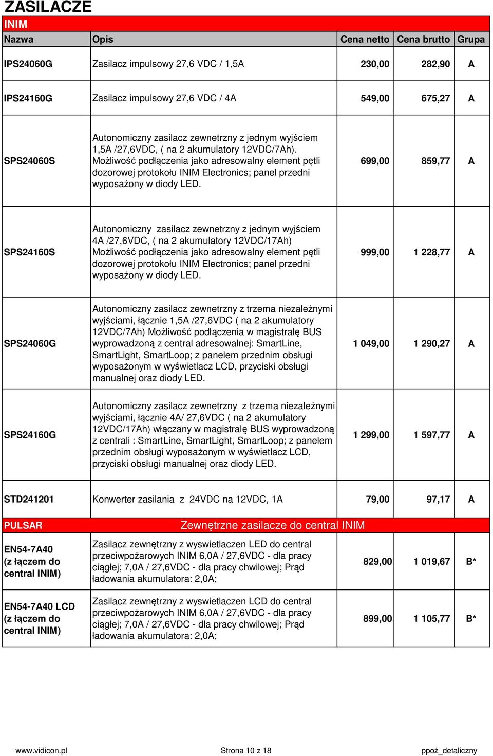 699,00 859,77 A SPS24160S Autonomiczny zasilacz zewnetrzny z jednym wyjściem 4A /27,6VDC, ( na 2 akumulatory 12VDC/17Ah) Możliwość podłączenia jako adresowalny element pętli dozorowej protokołu INIM