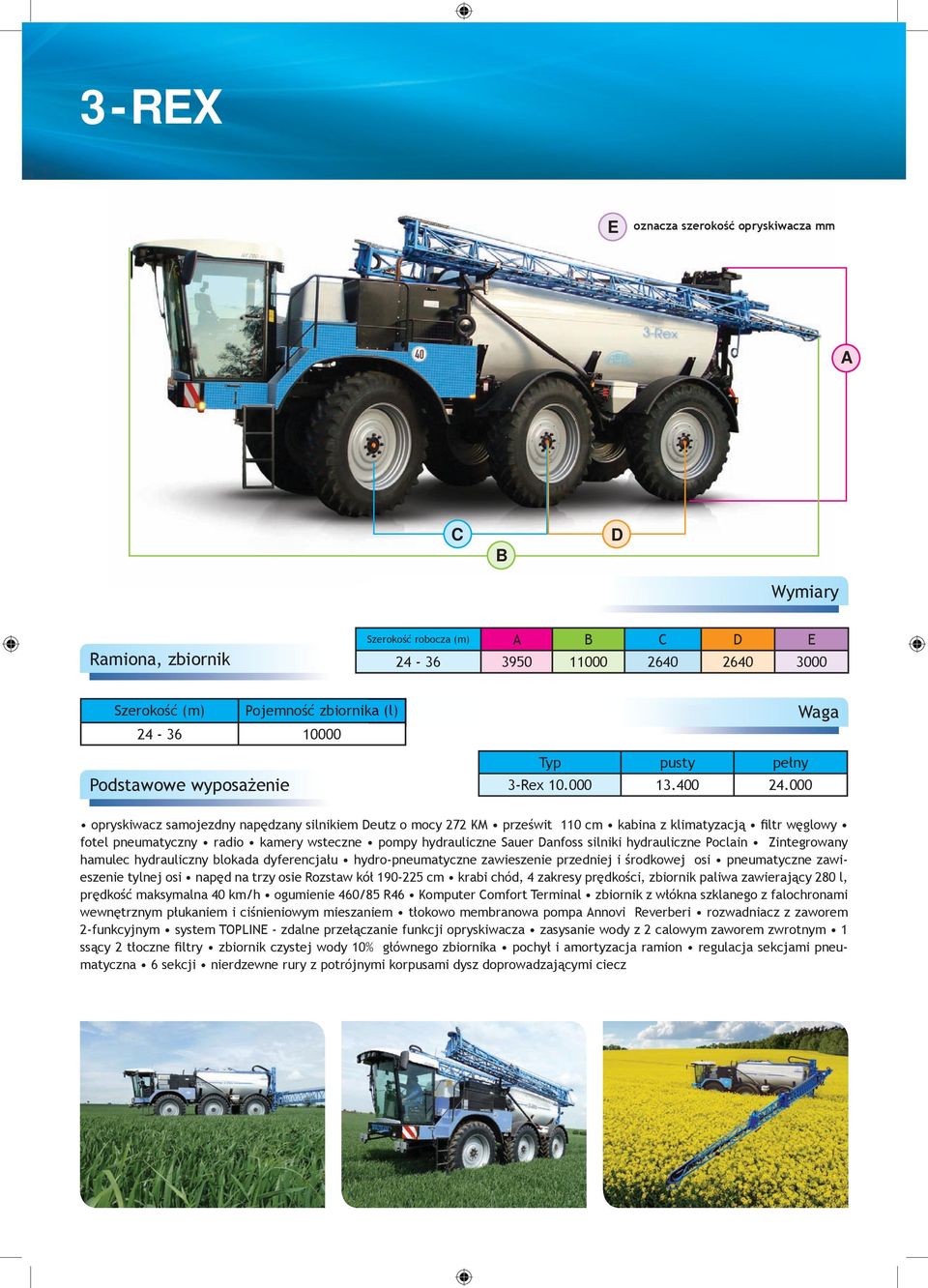 000 opryskiwacz samojezdny napędzany silnikiem Deutz o mocy 272 KM prześwit 110 cm kabina z klimatyzacją filtr węglowy fotel pneumatyczny radio kamery wsteczne pompy hydrauliczne Sauer Danfoss