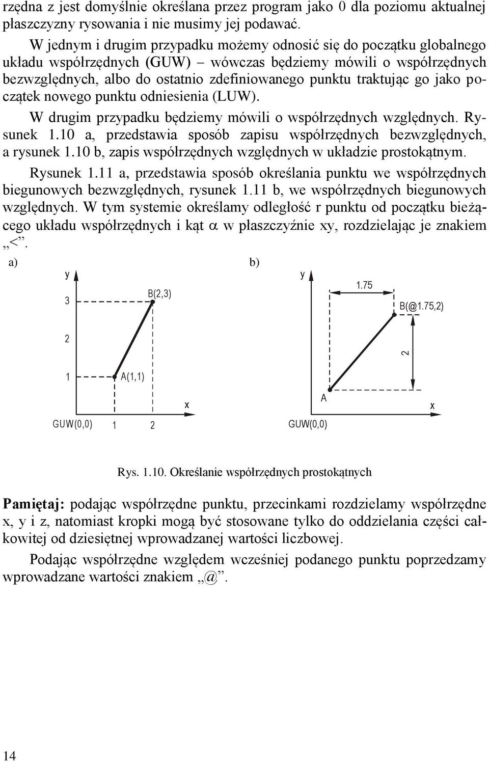 traktując go jako początek nowego punktu odniesienia (LUW). W drugim przypadku będziemy mówili o współrzędnych względnych. Rysunek 1.