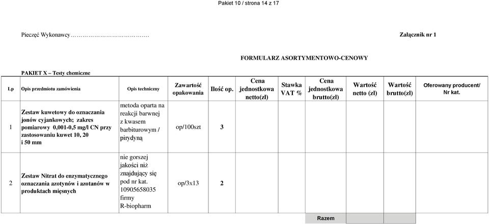reakcji barwnej z kwasem barbiturowym / pirydyną op. op/00szt 3 Nr kat.