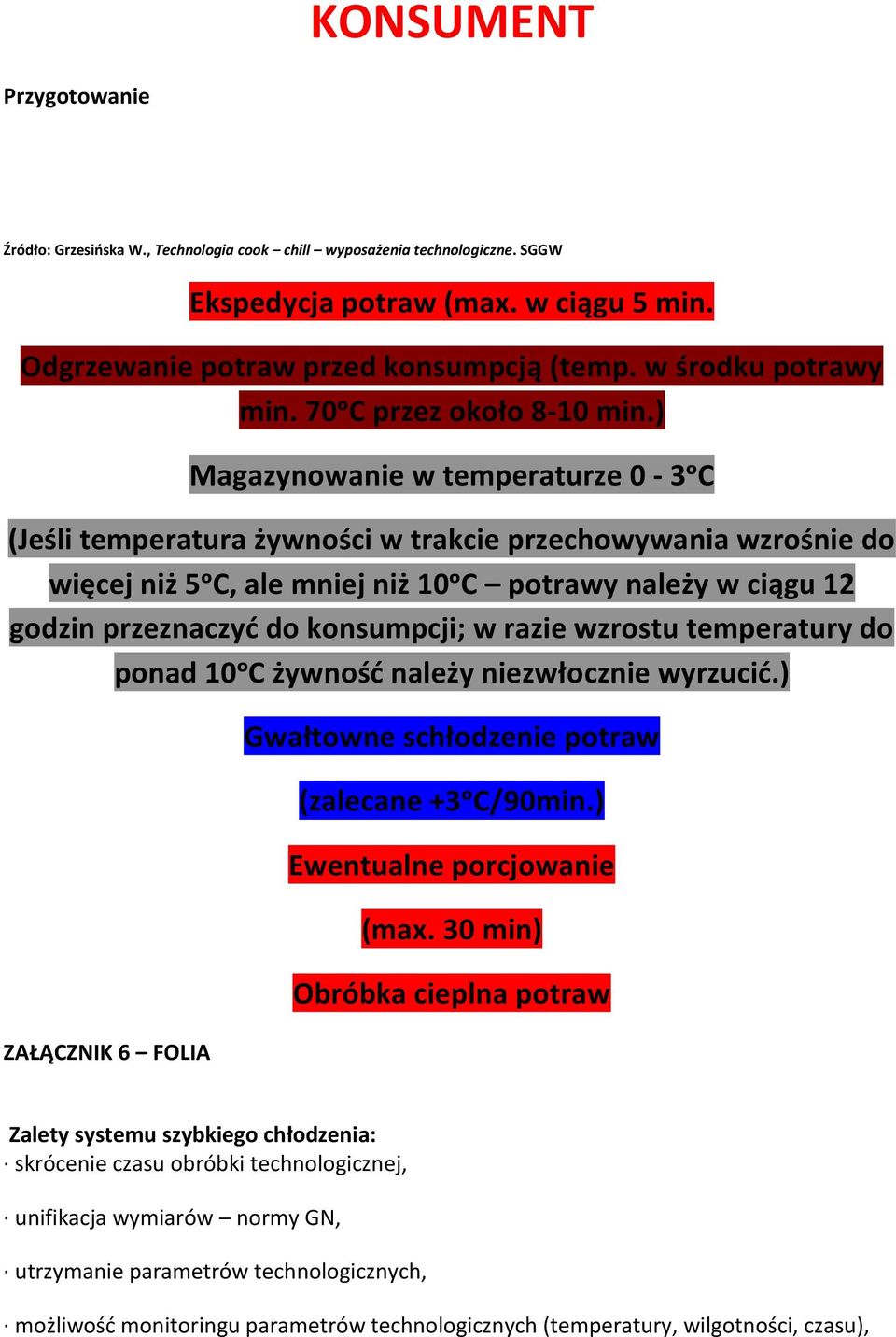 ) Magazynowanie w temperaturze 0-3ᵒC (Jeśli temperatura żywności w trakcie przechowywania wzrośnie do więcej niż 5ᵒC, ale mniej niż 10ᵒC potrawy należy w ciągu 12 godzin przeznaczyć do konsumpcji; w