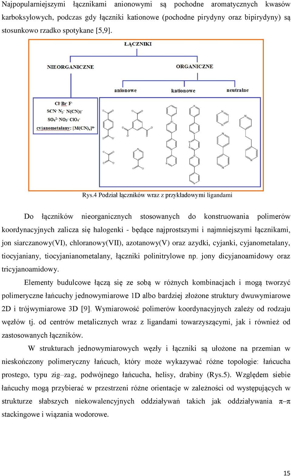 łącznikami, jon siarczanowy(vi), chloranowy(vii), azotanowy(v) oraz azydki, cyjanki, cyjanometalany, tiocyjaniany, tiocyjanianometalany, łączniki polinitrylowe np.