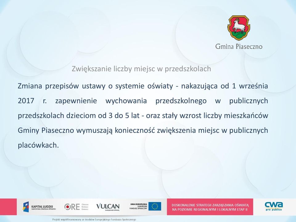 zapewnienie wychowania przedszkolnego w publicznych przedszkolach dzieciom od 3 do