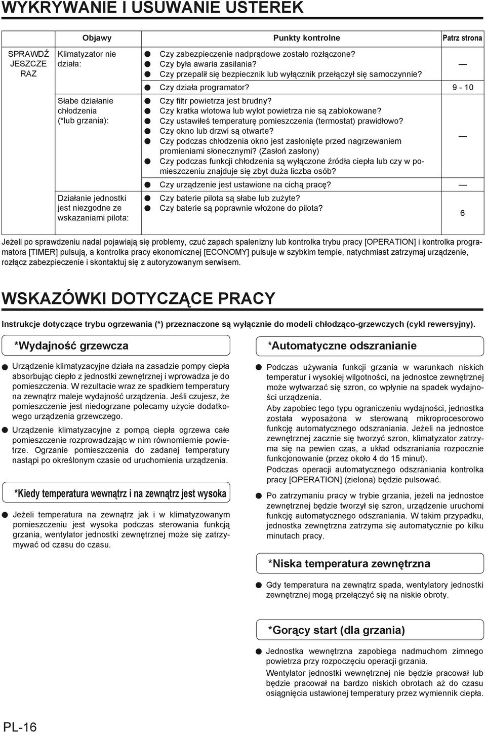 Czy ustawiłeś temperaturę pomieszczenia (termostat) prawidłowo? Czy okno lub drzwi są otwarte? Czy podczas chłodzenia okno jest zasłonięte przed nagrzewaniem promieniami słonecznymi?