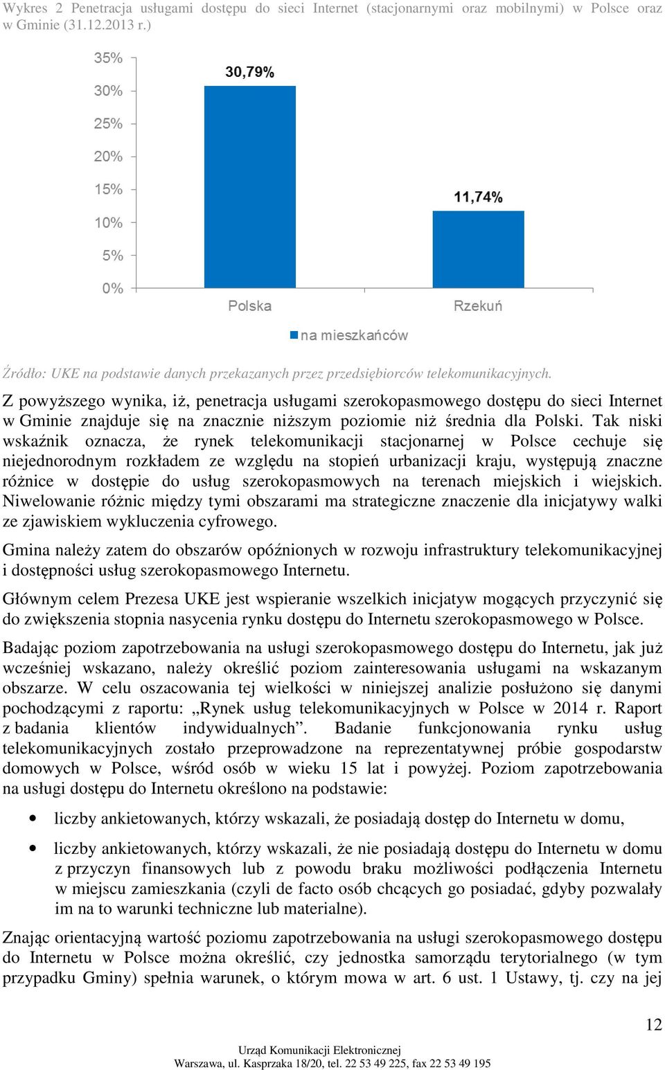 Z powyższego wynika, iż, penetracja usługami szerokopasmowego dostępu do sieci Internet w Gminie znajduje się na znacznie niższym poziomie niż średnia dla Polski.