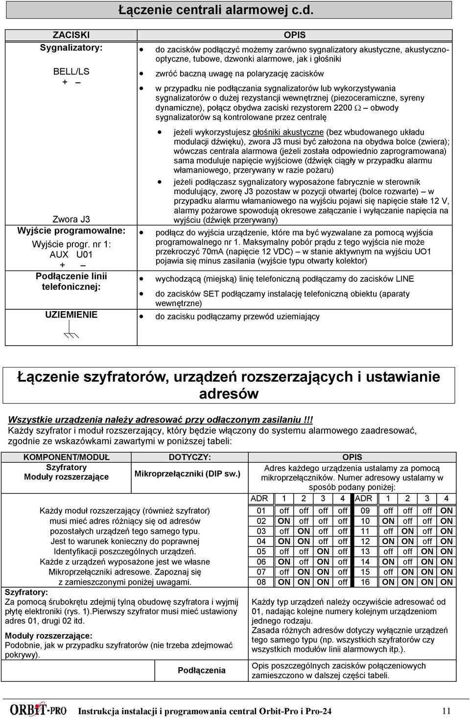 OPIS do zacisków podłączyć możemy zarówno sygnalizatory akustyczne, akustycznooptyczne, tubowe, dzwonki alarmowe, jak i głośniki zwróć baczną uwagę na polaryzację zacisków w przypadku nie podłączania