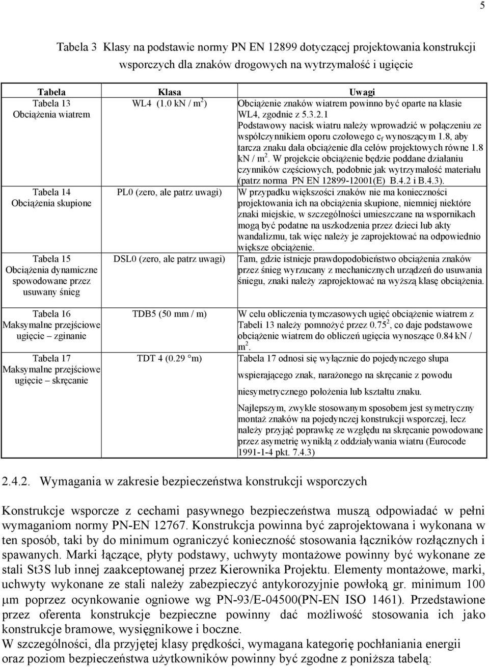 Obciążenie znaków wiatrem powinno być oparte na klasie WL4, zgodnie z 5.3.2.1 Podstawowy nacisk wiatru należy wprowadzić w połączeniu ze współczynnikiem oporu czołowego c f wynoszącym 1.