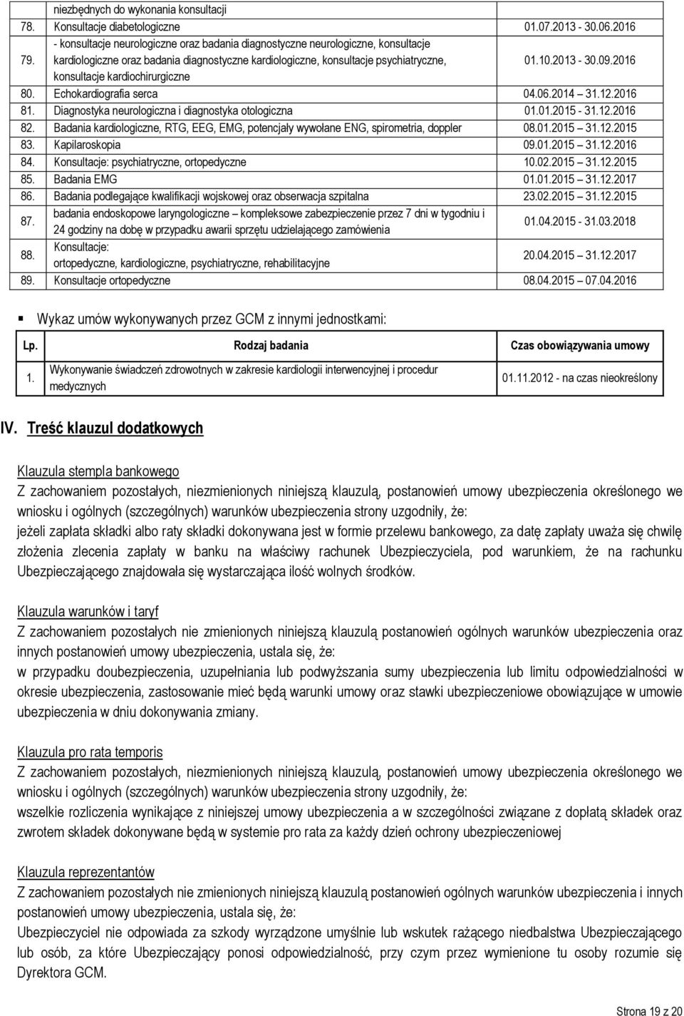2016 konsultacje kardiochirurgiczne 80. Echokardiografia serca 04.06.2014 31.12.2016 81. Diagnostyka neurologiczna i diagnostyka otologiczna 01.01.2015-31.12.2016 82.