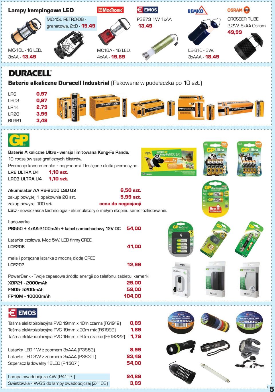 10 rodzajów szat grafi cznych blistrów. Promocja konsumencka z nagrodami. Dostępne ulotki promocyjne. LR6 ULTRA U4 1,10 szt. LR03 ULTRA U4 1,10 szt. Akumulator AA R6-2500 LSD U2 6,50 szt.