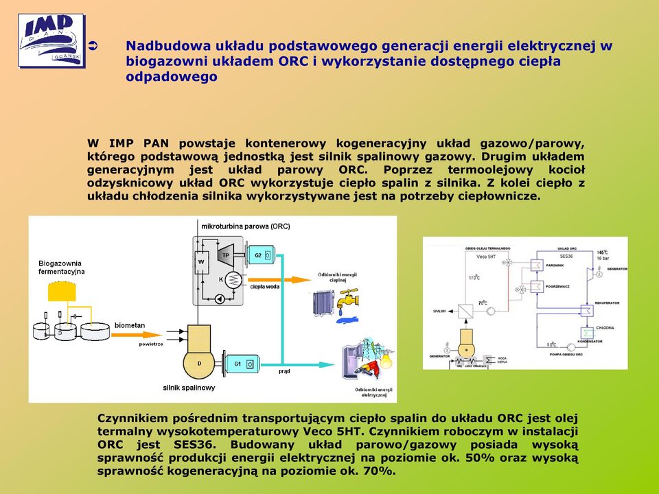 Z kolei ciepło z układu chłodzenia silnika wykorzystywane jest na potrzeby ciepłownicze.