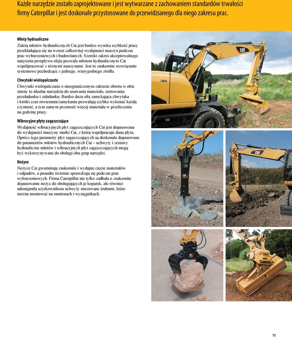 Szeroki zakres akceptowalnego natężenia przepływu oleju pozwala młotom hydraulicznym Cat współpracować z różnymi maszynami.