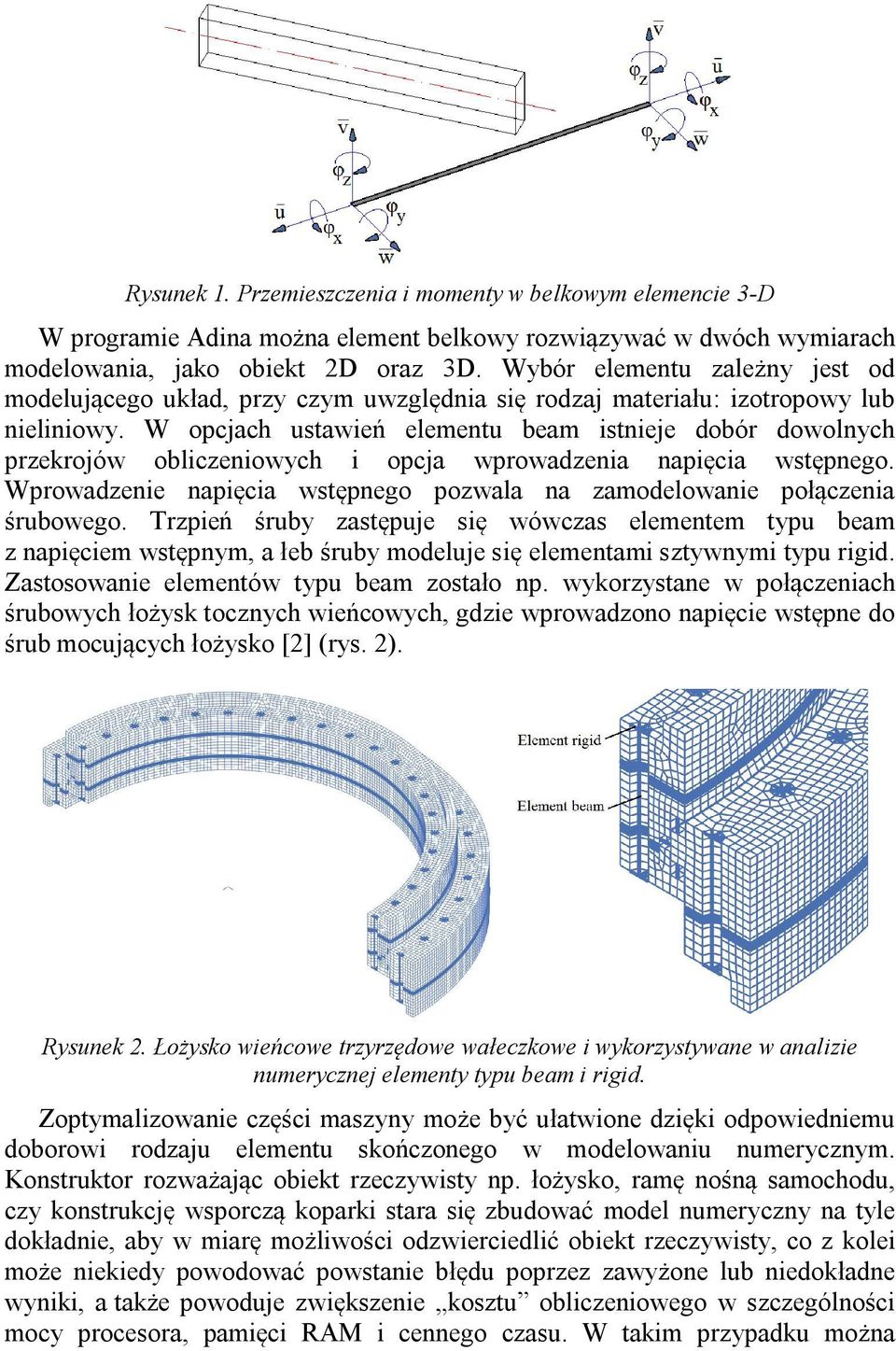 W opcjach ustawień elementu beam istnieje dobór dowolnych przekrojów obliczeniowych i opcja wprowadzenia napięcia wstępnego.