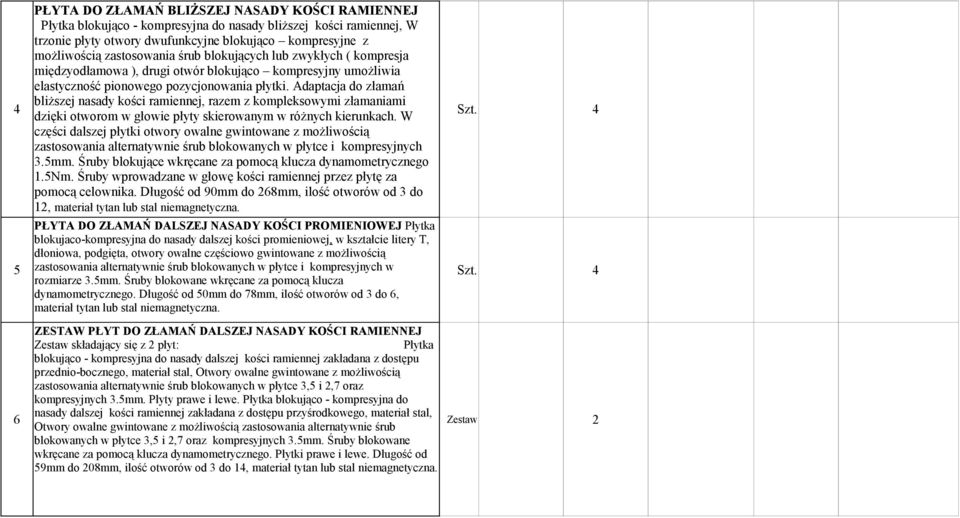 Adaptacja do złamań 4 bliższej nasady kości ramiennej, razem z kompleksowymi złamaniami dzięki otworom w głowie płyty skierowanym w różnych kierunkach.